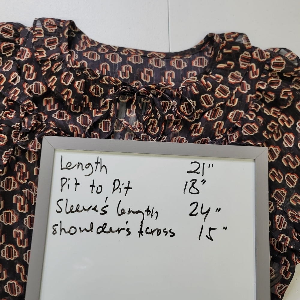 Maje Luzette Metallic Thread Print Silk Blend Boho style Blouse - Picture 15 of 15